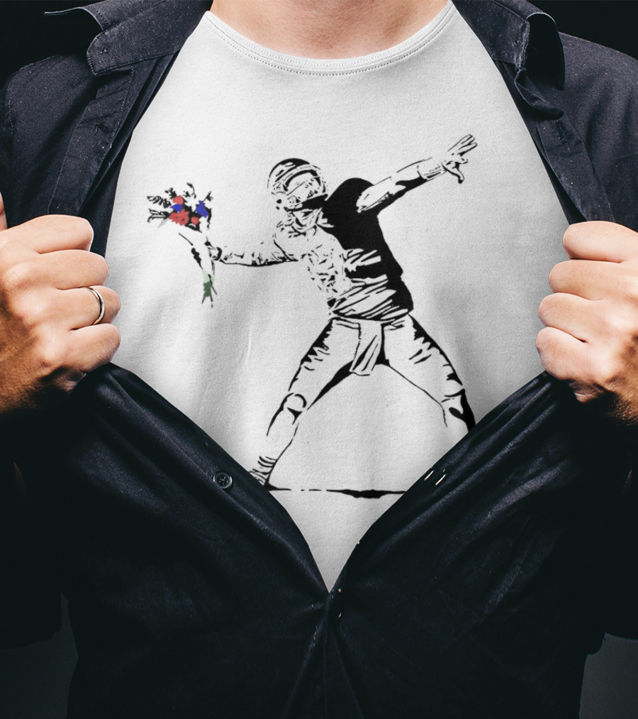 Josh Allen Banksy Style Buffalo Bills Quarterback Throwing Flowers T-Shirt