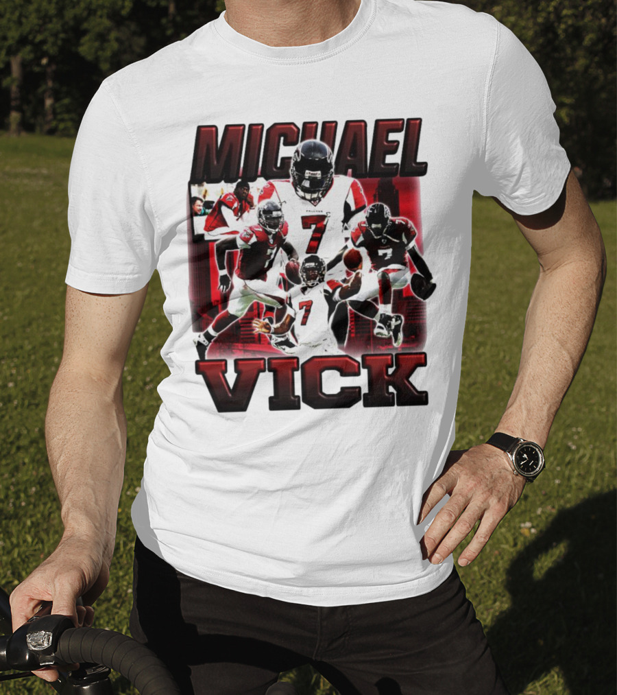 Michael Vick Atlanta Falcons Football Number 7 Quarterback Action Collage T-Shirt