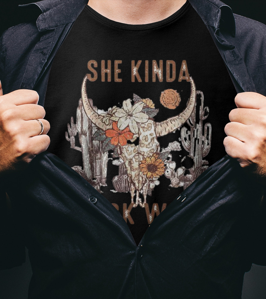 She Kinda Buck Wild Bull Head Flower Cactus Desert T-Shirt