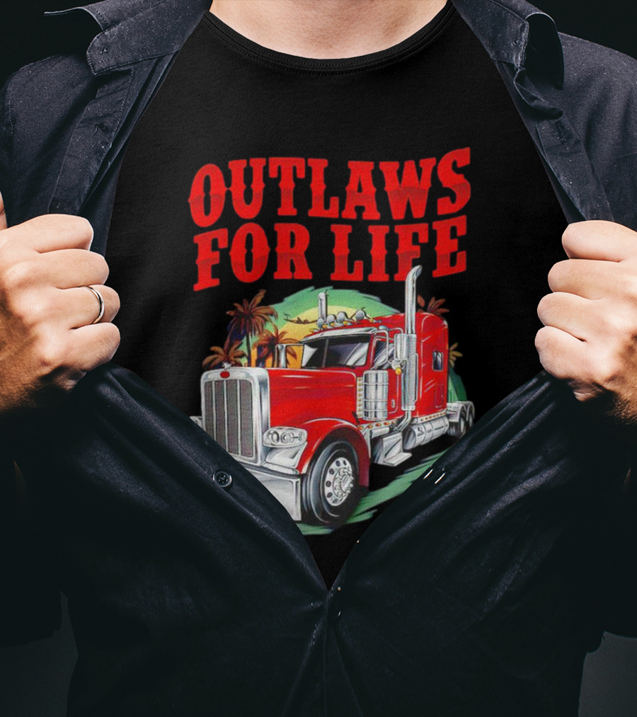 Outlaws For Life Red Truck Palm Trees T-Shirt
