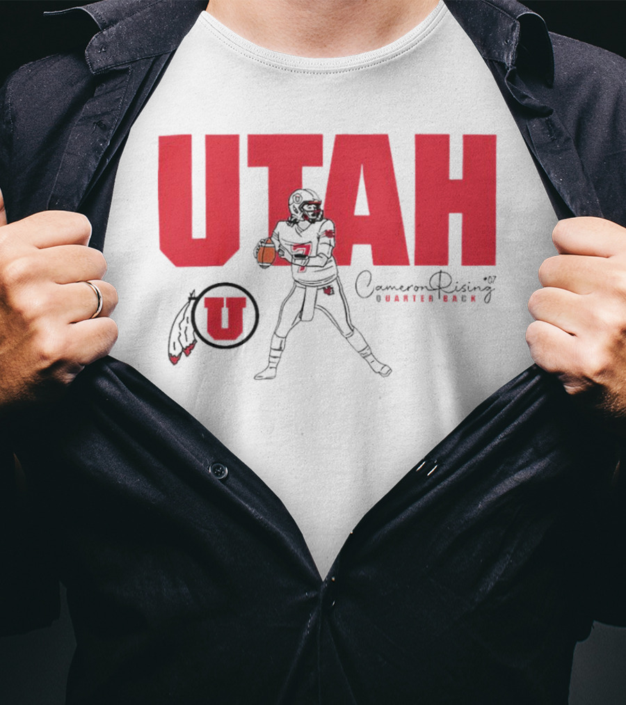 Utah Utes #7 Cameron Rising Quarterback Caricature T-Shirt