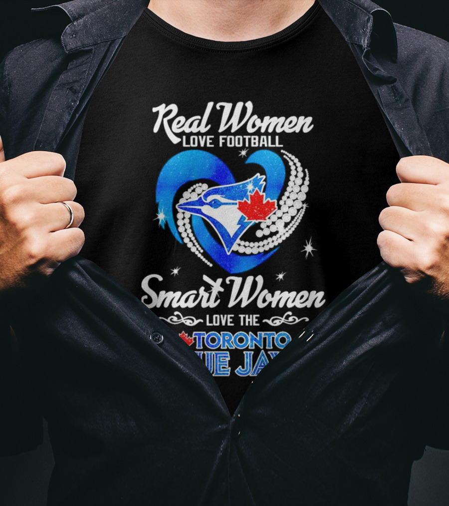 Real Women Love Football Smart Women Love The Toronto Blue Jays Heart Diamond With Maple Leaf And Bird T-Shirt