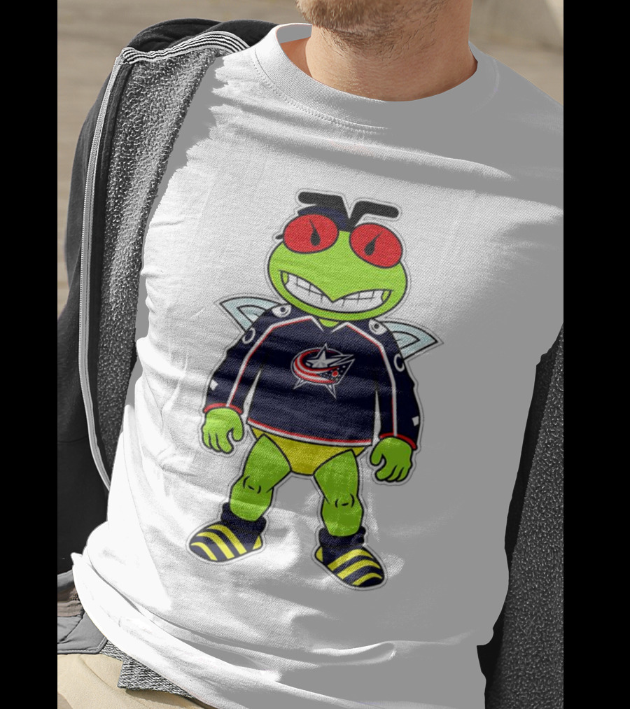 Columbus Blue Jackets Stinger Mascot Character In Team Jersey T-Shirt