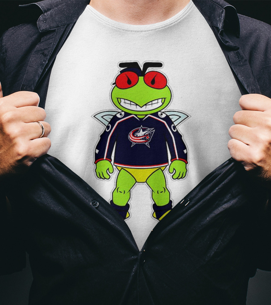 Columbus Blue Jackets Stinger Mascot Character In Team Jersey T-Shirt