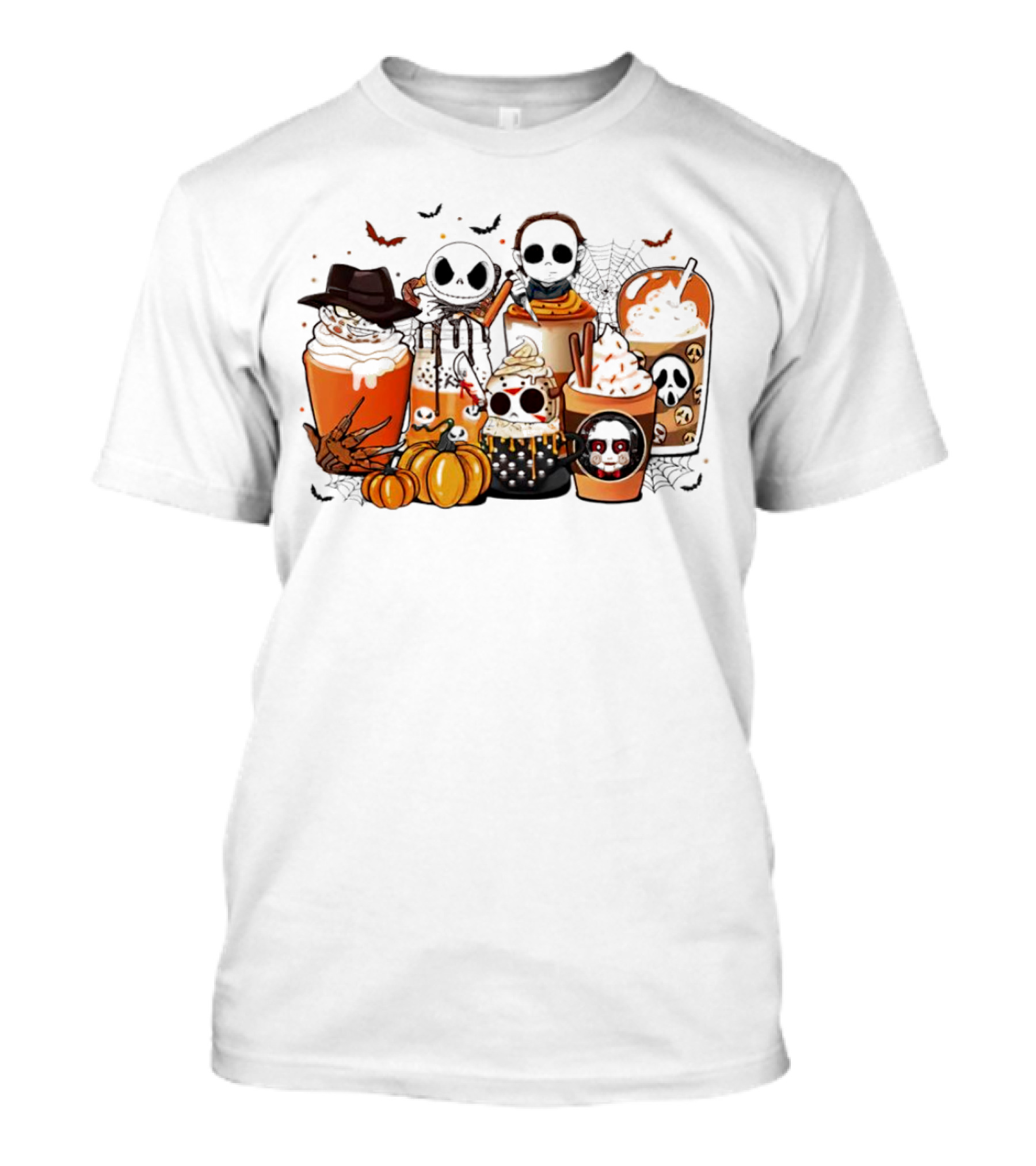 Halloween Cup Horror Funny Character Fall Pumpkin Latte Icons T-Shirt