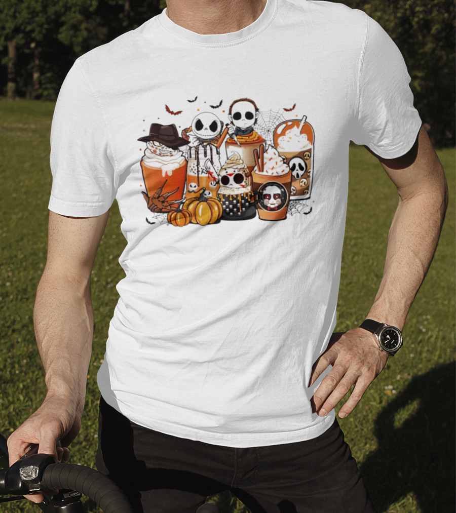 Halloween Cup Horror Funny Character Fall Pumpkin Latte Icons T-Shirt