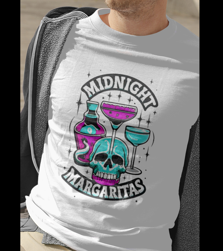 Midnight Margaritas Skull Neon Cocktails T-Shirt