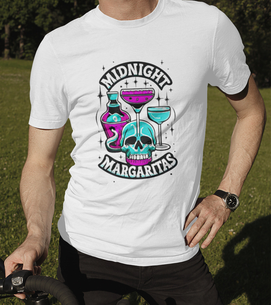 Midnight Margaritas Skull Neon Cocktails T-Shirt