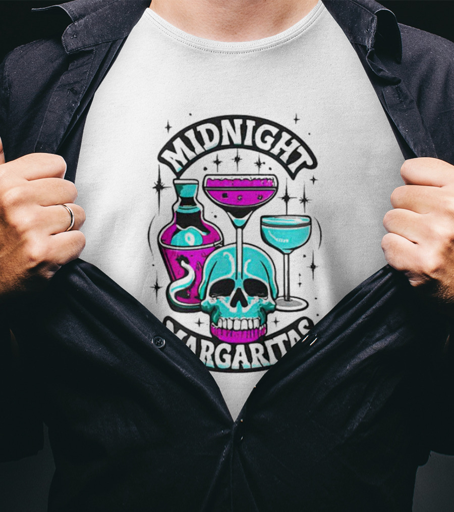 Midnight Margaritas Skull Neon Cocktails T-Shirt