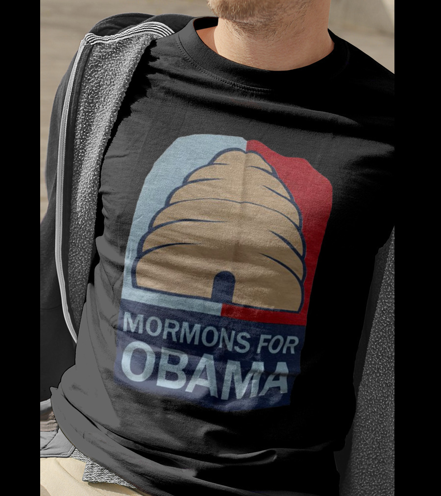 Mormons For Obama Beehive Symbol Two-Tone Background T-Shirt