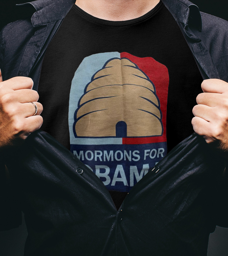 Mormons For Obama Beehive Symbol Two-Tone Background T-Shirt