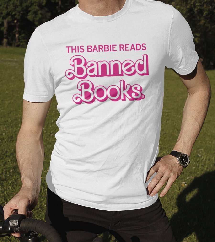 This Barbie Reads Banned Books Bold Pink Retro Typography T-Shirt