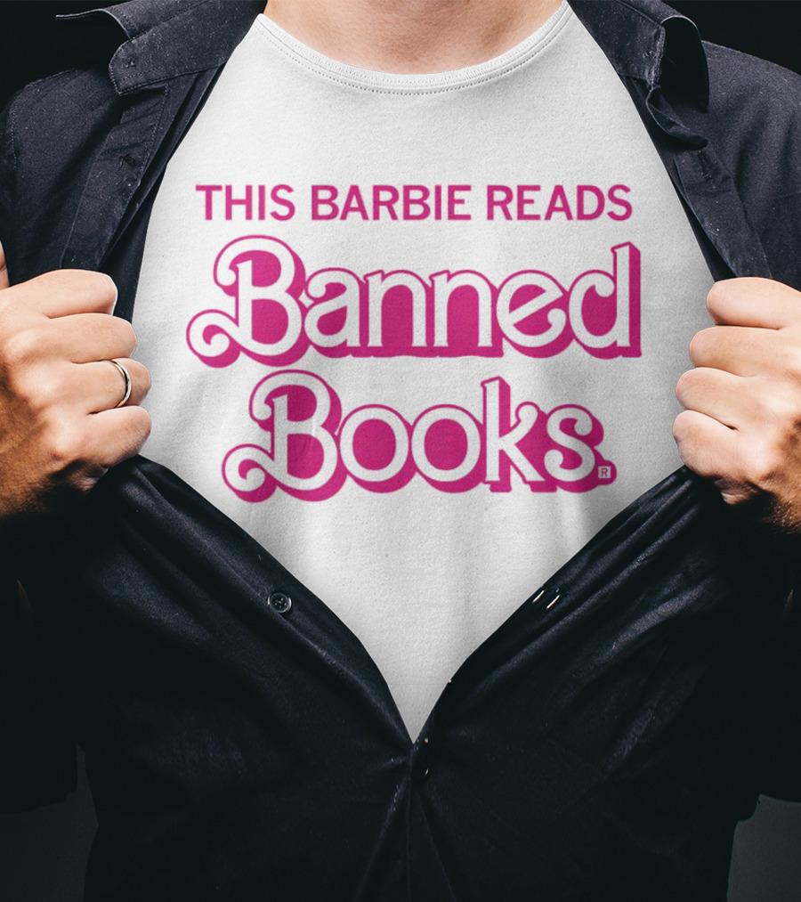 This Barbie Reads Banned Books Bold Pink Retro Typography T-Shirt