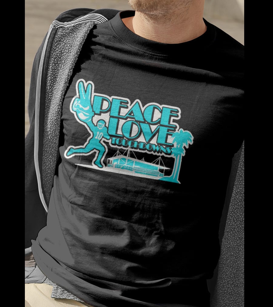 Peace Love Touchdowns Miami Football Stadium Player Victory Palms T-Shirt