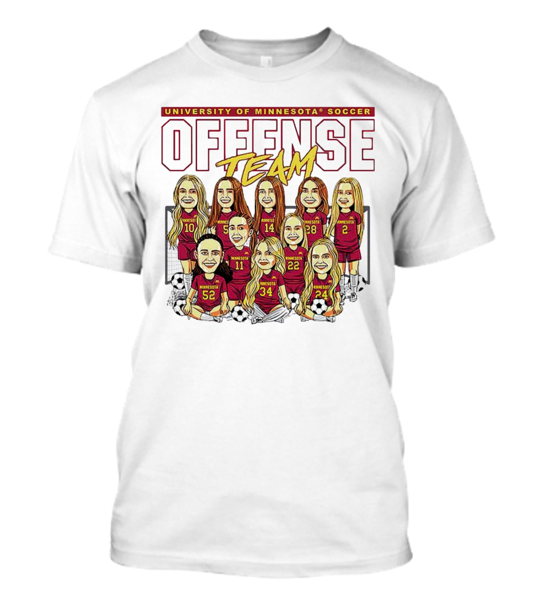 University Of Minnesota Soccer Offense Team Caricature T-Shirt
