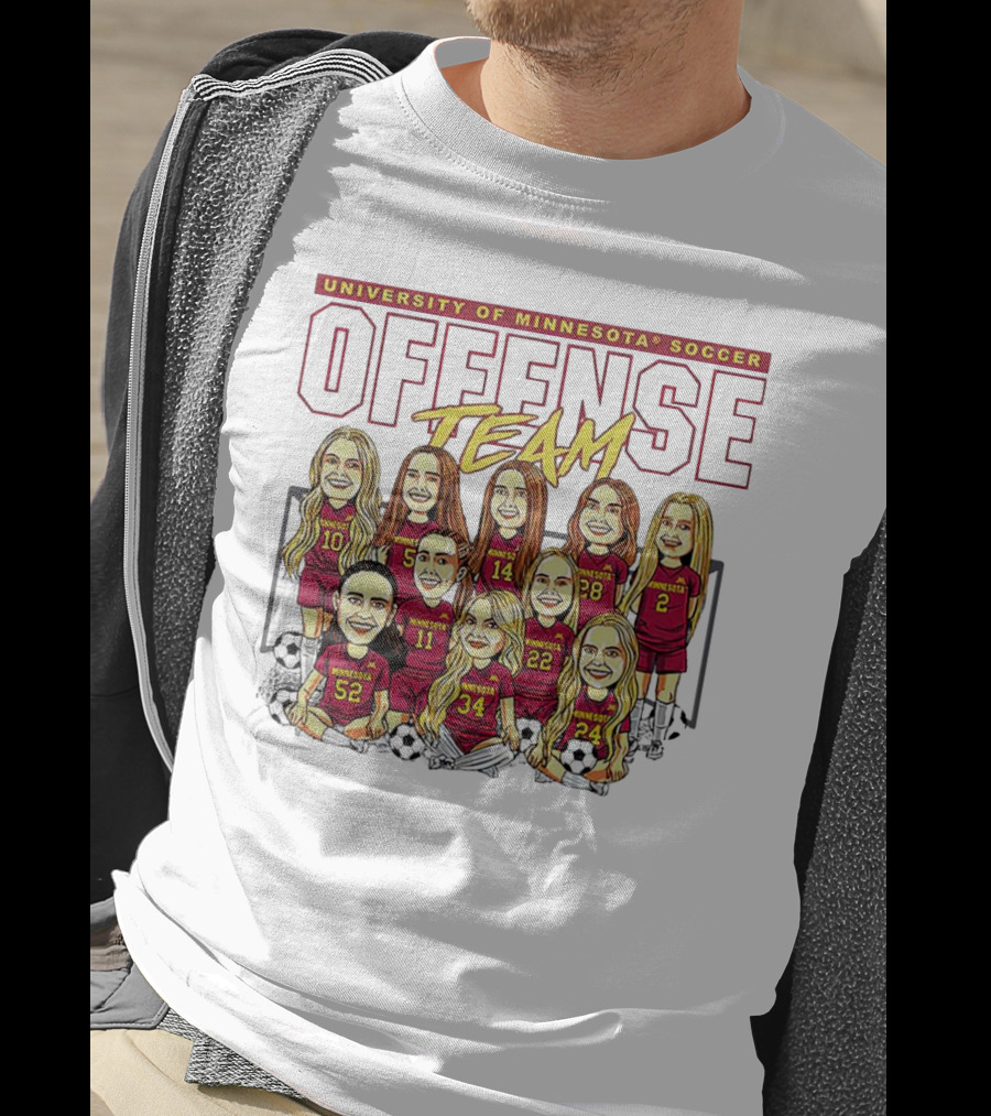 University Of Minnesota Soccer Offense Team Caricature T-Shirt