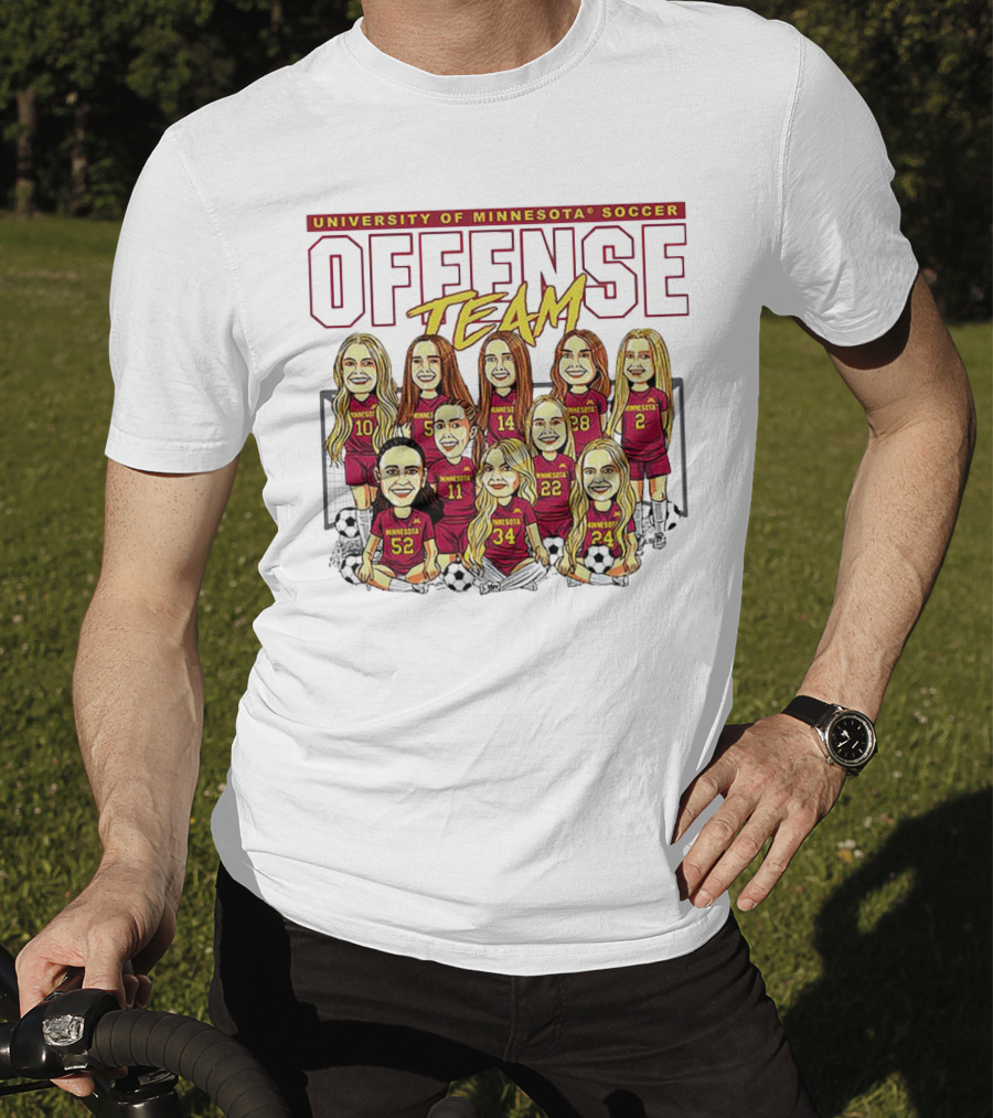 University Of Minnesota Soccer Offense Team Caricature T-Shirt
