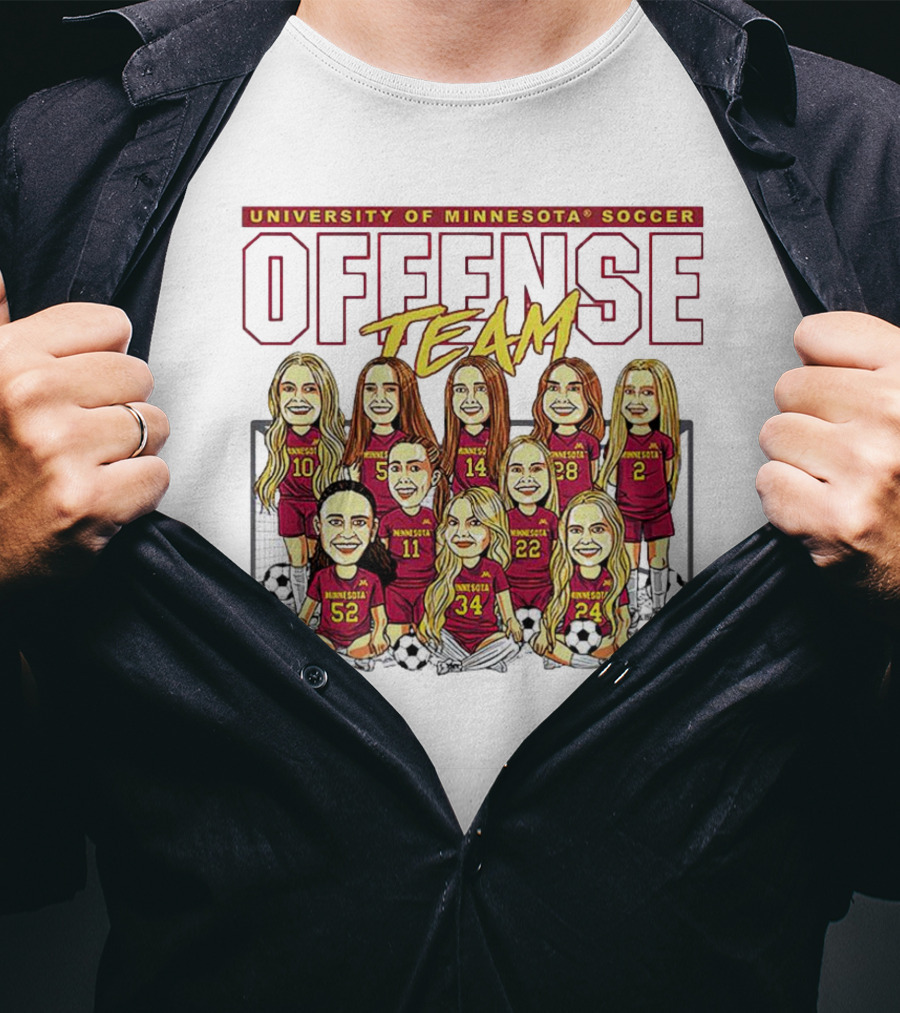 University Of Minnesota Soccer Offense Team Caricature T-Shirt