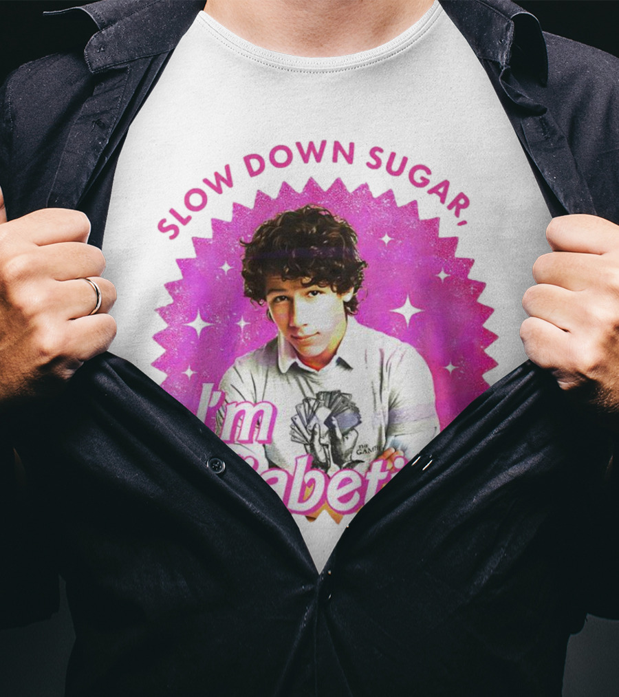 Nick Jonas Slow Down Sugar I'm Diabetic Pink Starburst T-Shirt