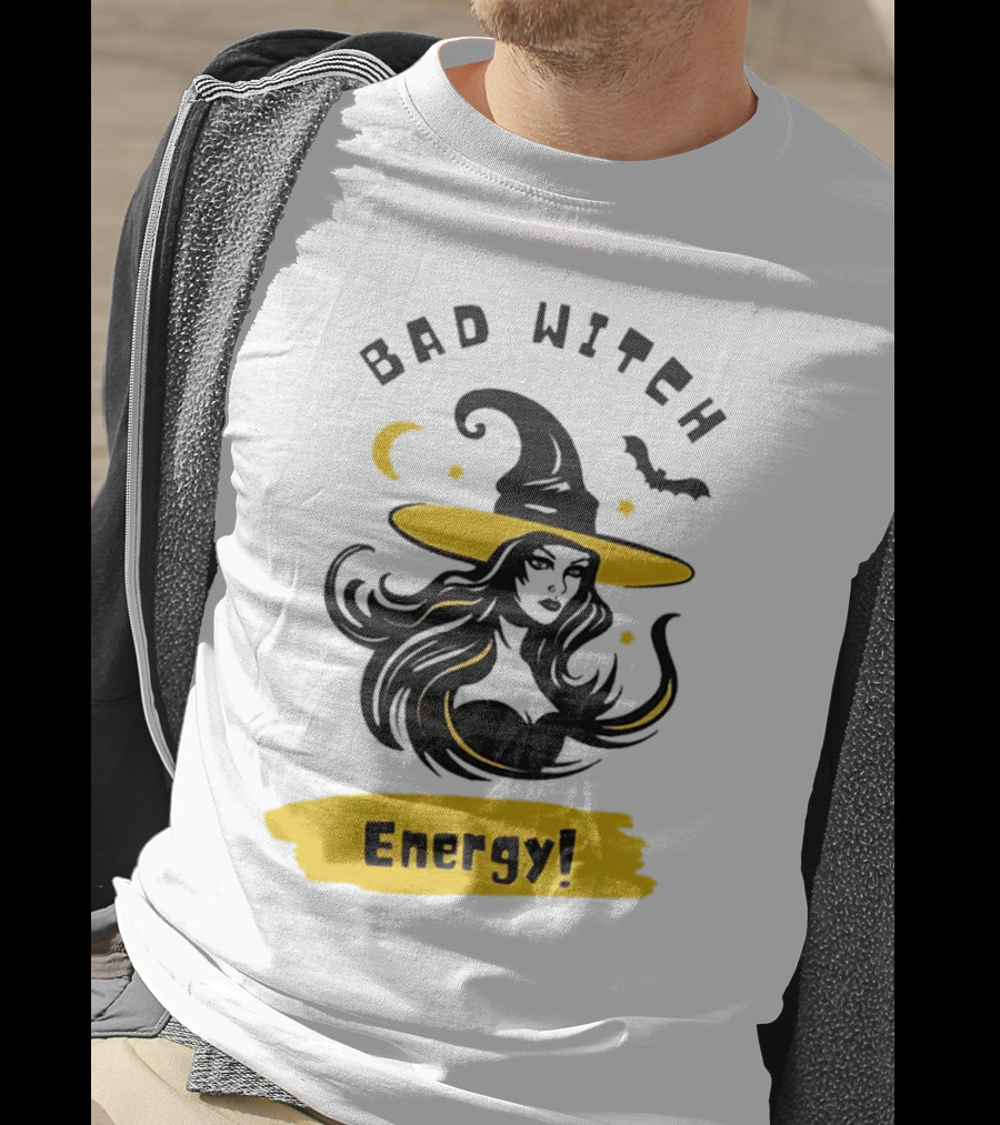 Bad Witch Energy Halloween Moon Bat Hat T-Shirt