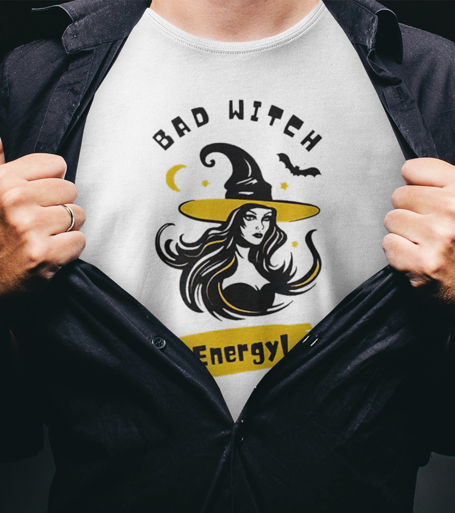 Bad Witch Energy Halloween Moon Bat Hat T-Shirt