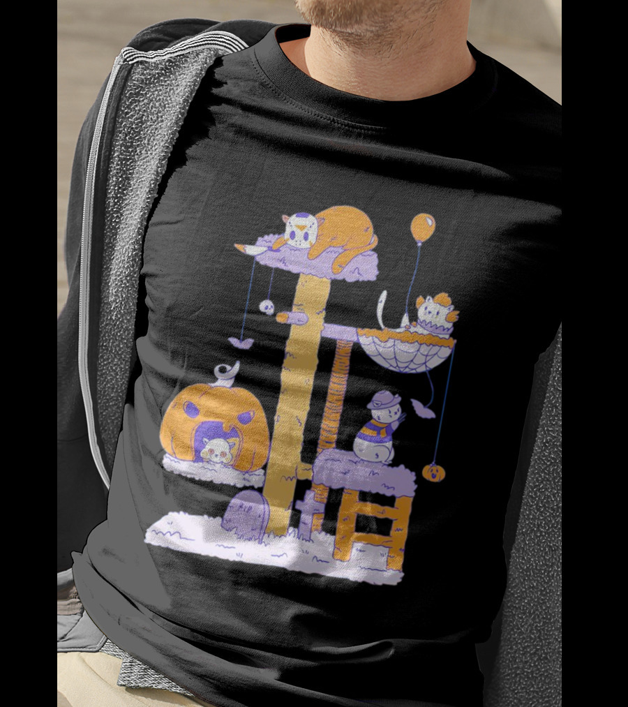 Cat Horror Icons Halloween Pumpkin Creepy Playhouse T-Shirt