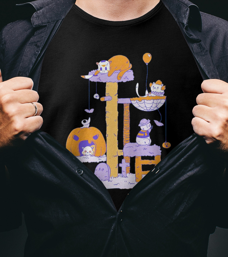 Cat Horror Icons Halloween Pumpkin Creepy Playhouse T-Shirt