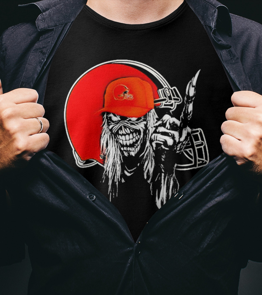 Cleveland Browns Skull With Helmet Halloween Football T-Shirt