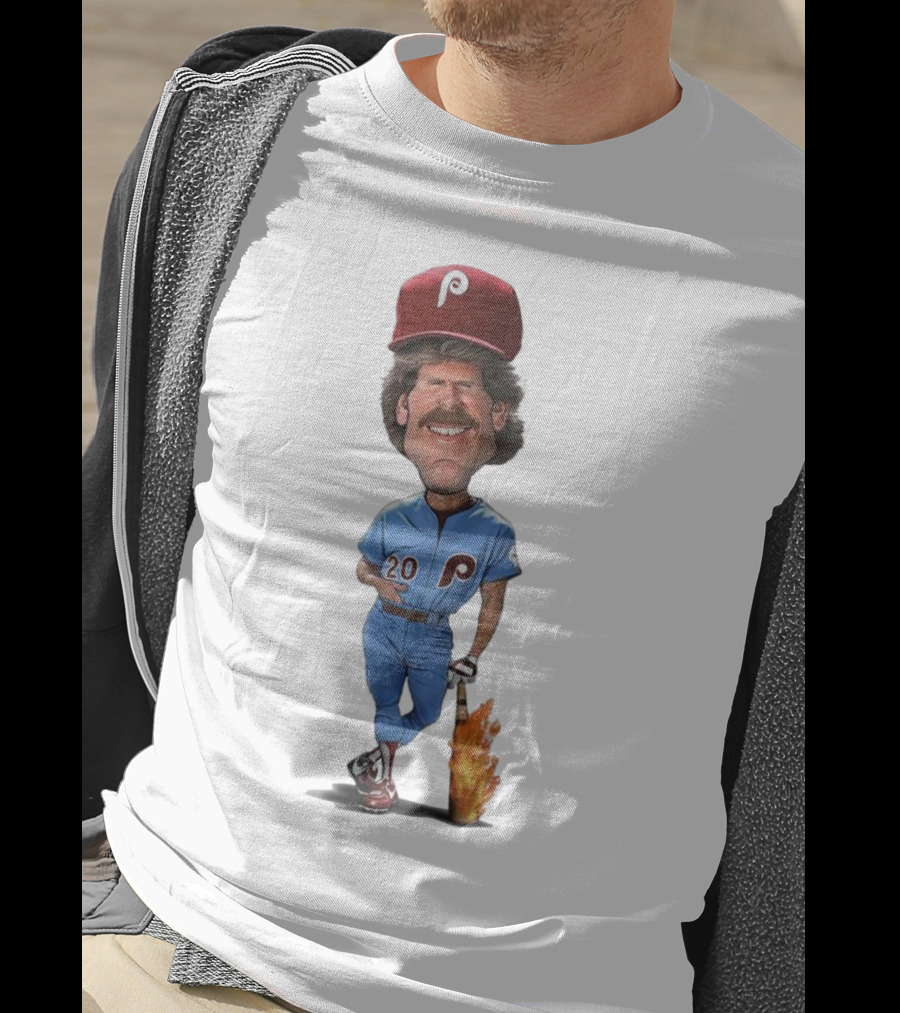 Mike Schmidt Number 20 Philadelphia Phillies Caricature With Flaming Bat T-Shirt