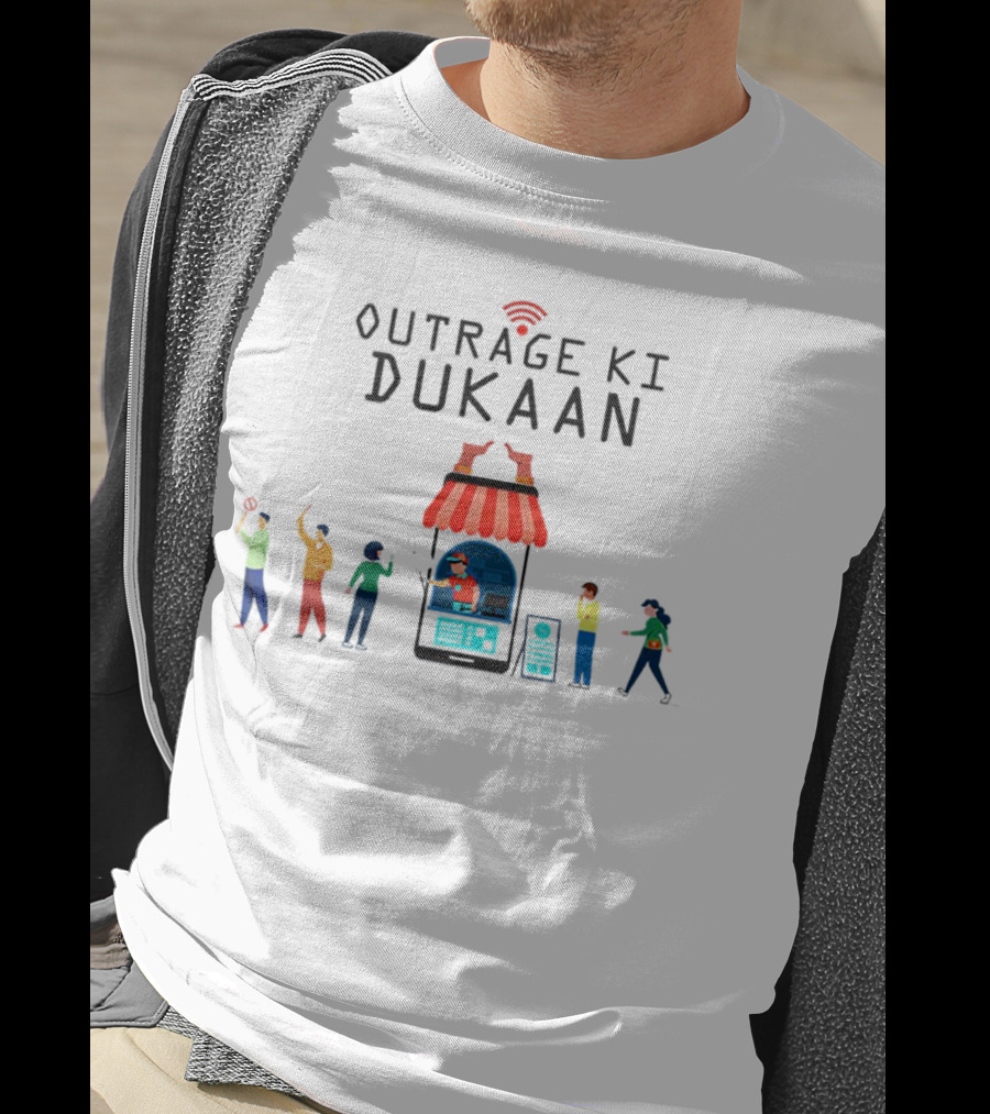 Outrage Ki Dukaan Social Media Critique Cartoon Display T-Shirt