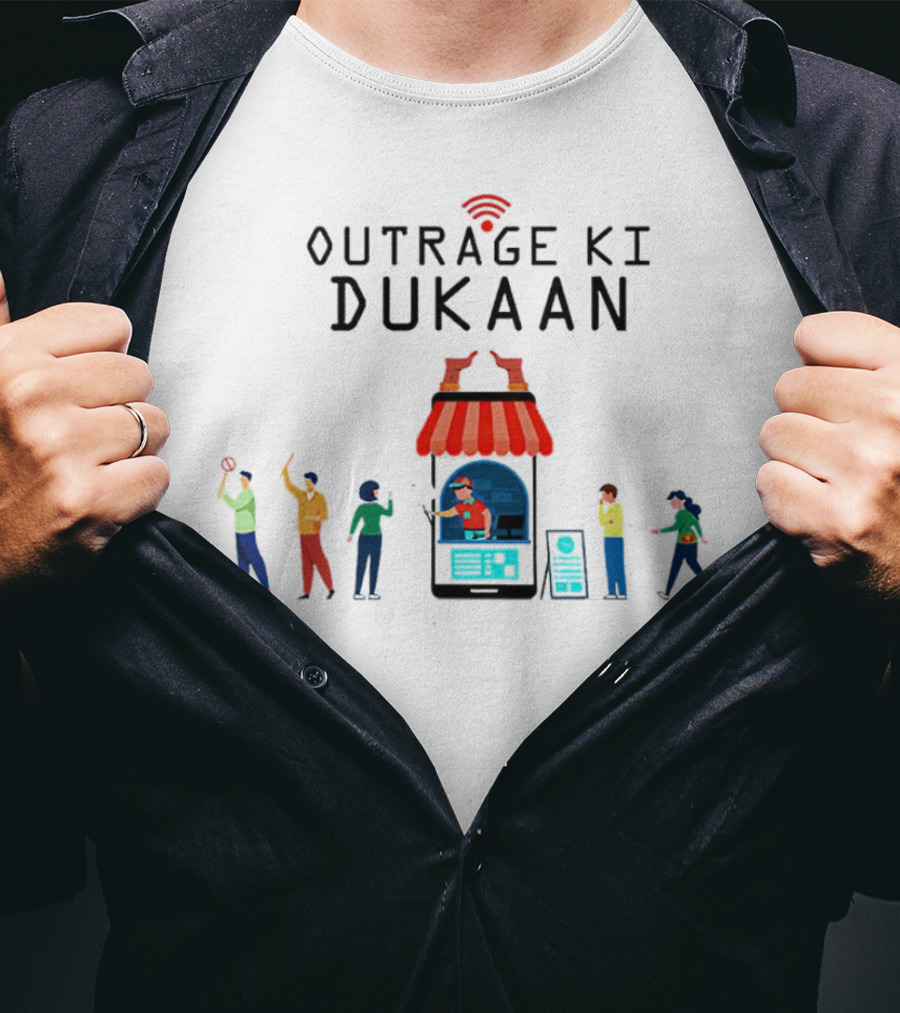 Outrage Ki Dukaan Social Media Critique Cartoon Display T-Shirt