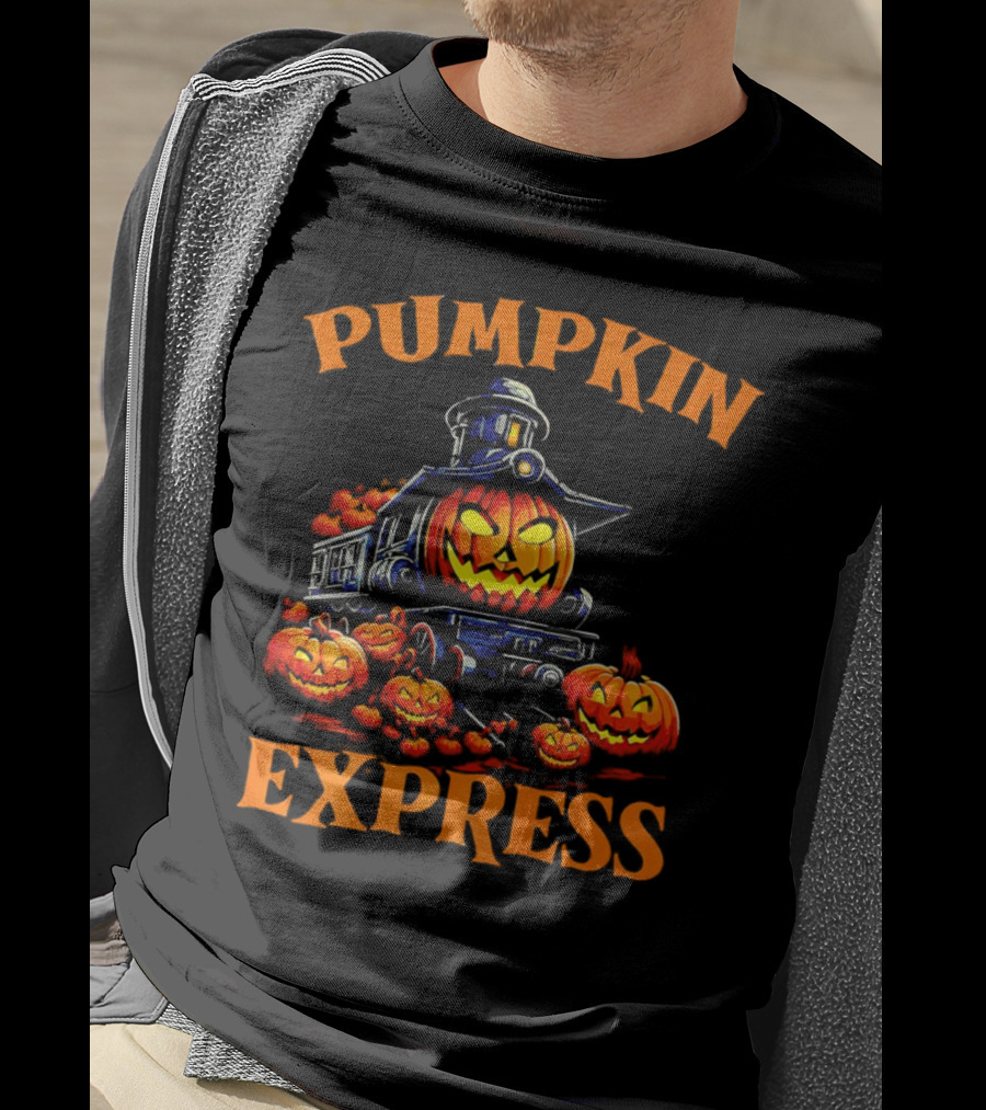 PUMPKIN EXPRESS Halloween Train With Jack-o'-Lantern Faces T-Shirt