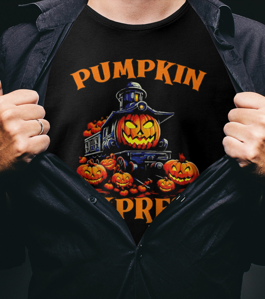 PUMPKIN EXPRESS Halloween Train With Jack-o'-Lantern Faces T-Shirt