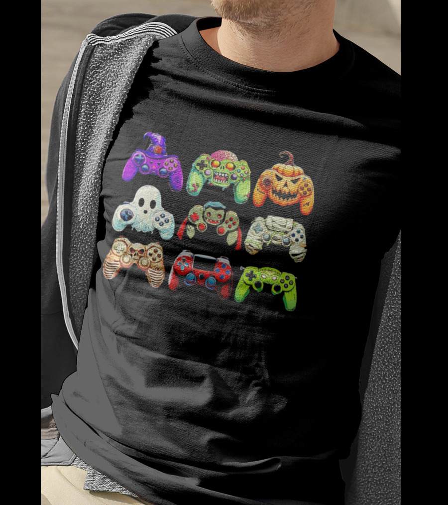 Gaming Skeleton Zombie Ghost Pumpkin Witch Halloween Controller Collection T-Shirt