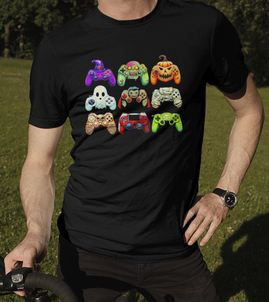 Gaming Skeleton Zombie Ghost Pumpkin Witch Halloween Controller Collection T-Shirt