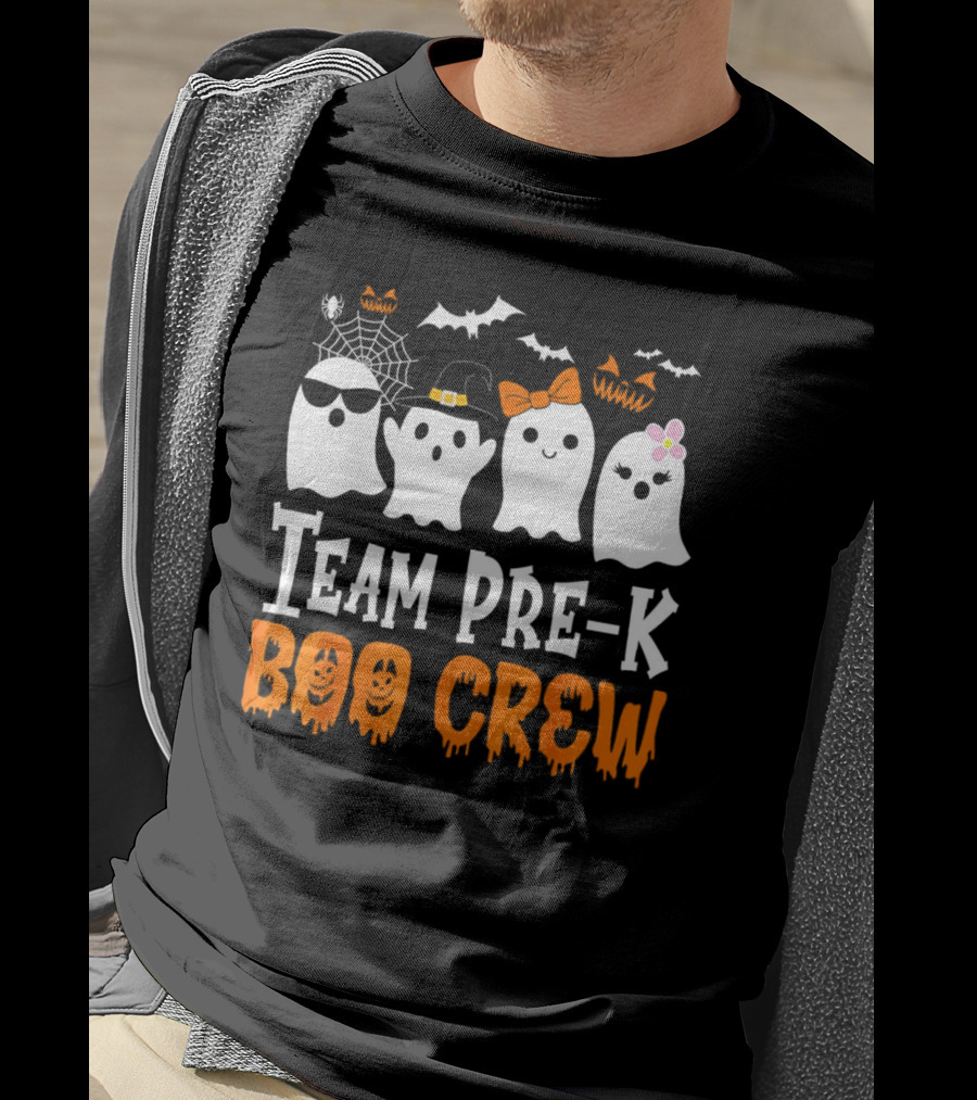 Team Pre-K Boo Crew Halloween Ghosts With Hats And Bows T-Shirt