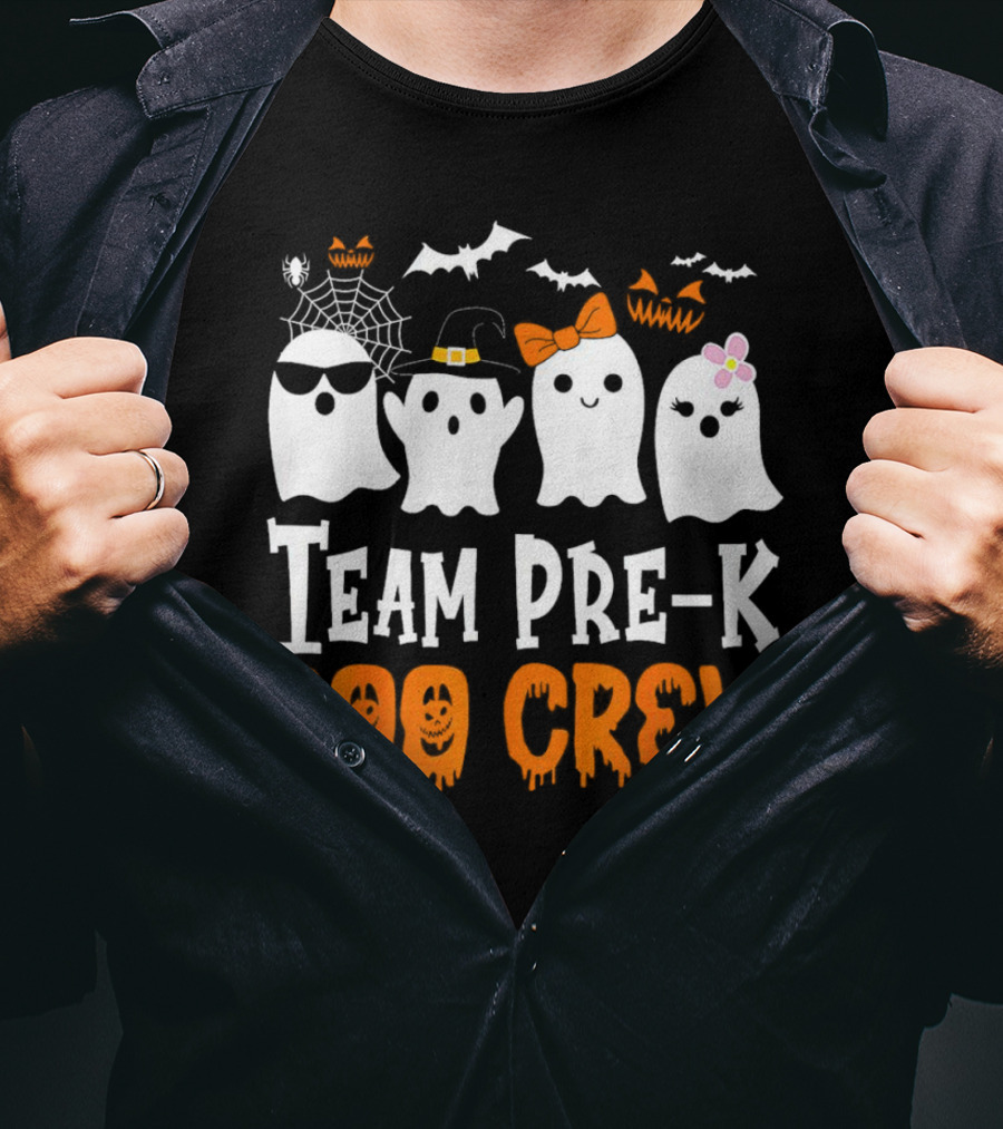 Team Pre-K Boo Crew Halloween Ghosts With Hats And Bows T-Shirt