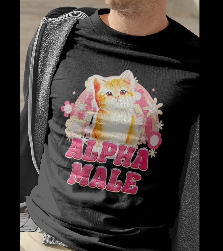 Alpha Male Cat With Floral Background T-Shirt