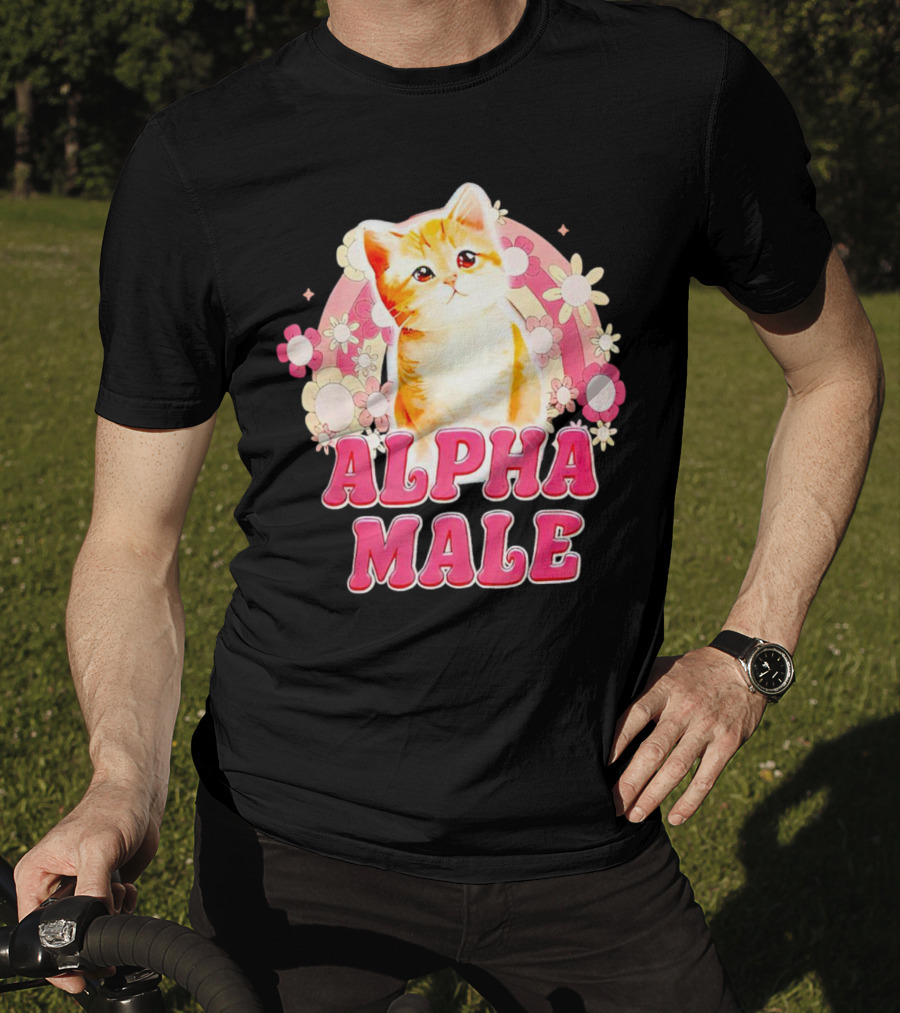 Alpha Male Cat With Floral Background T-Shirt