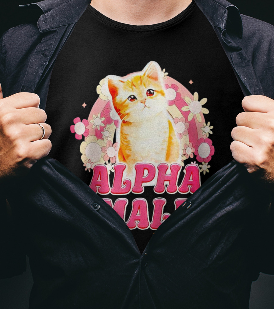 Alpha Male Cat With Floral Background T-Shirt