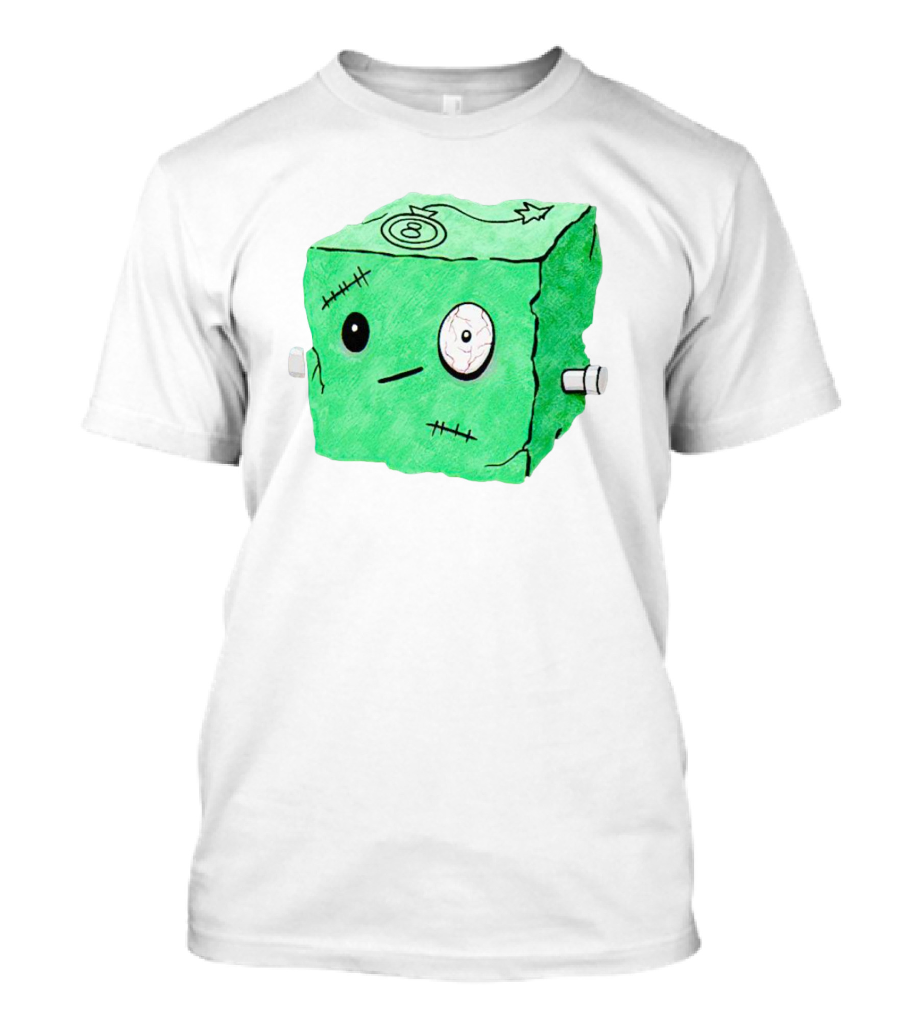 Franken Frankie Eight-Ball Cube Monster Stitched Green Block T-Shirt