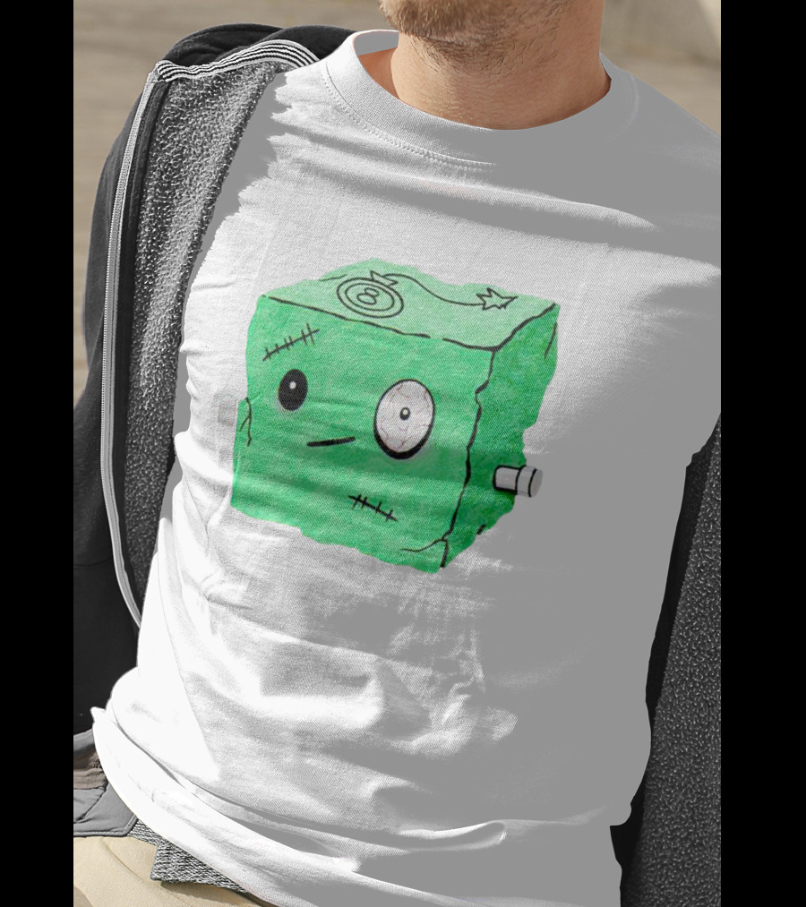 Franken Frankie Eight-Ball Cube Monster Stitched Green Block T-Shirt