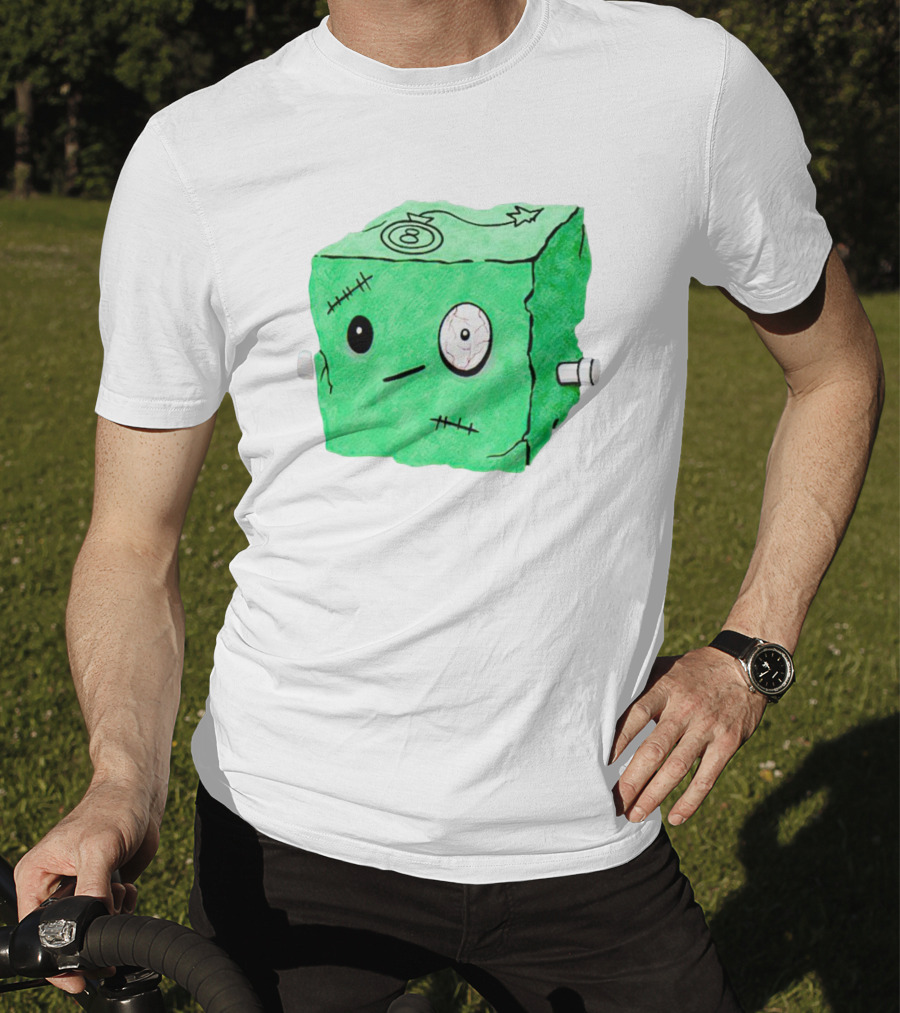 Franken Frankie Eight-Ball Cube Monster Stitched Green Block T-Shirt