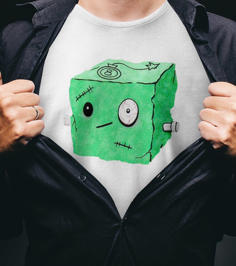 Franken Frankie Eight-Ball Cube Monster Stitched Green Block T-Shirt