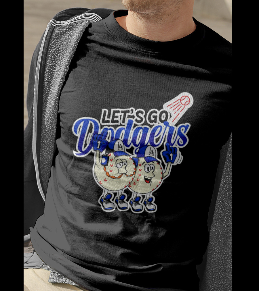 Let's Go Dodgers Baseball With Cartoon Baseballs And Iconic Spotlight T-Shirt