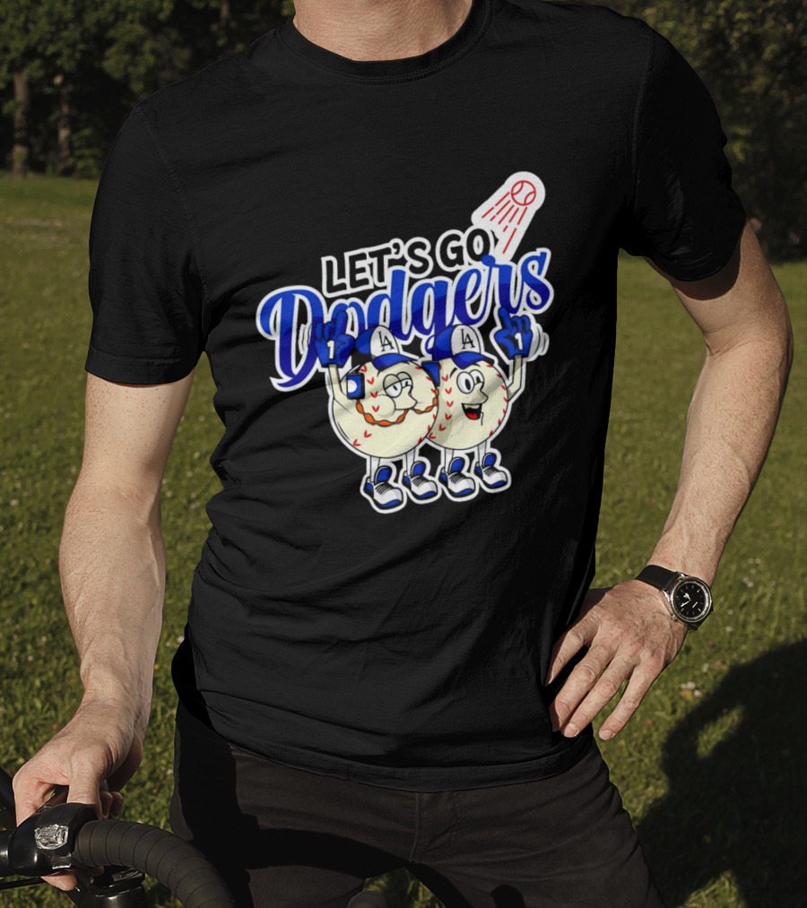 Let's Go Dodgers Baseball With Cartoon Baseballs And Iconic Spotlight T-Shirt