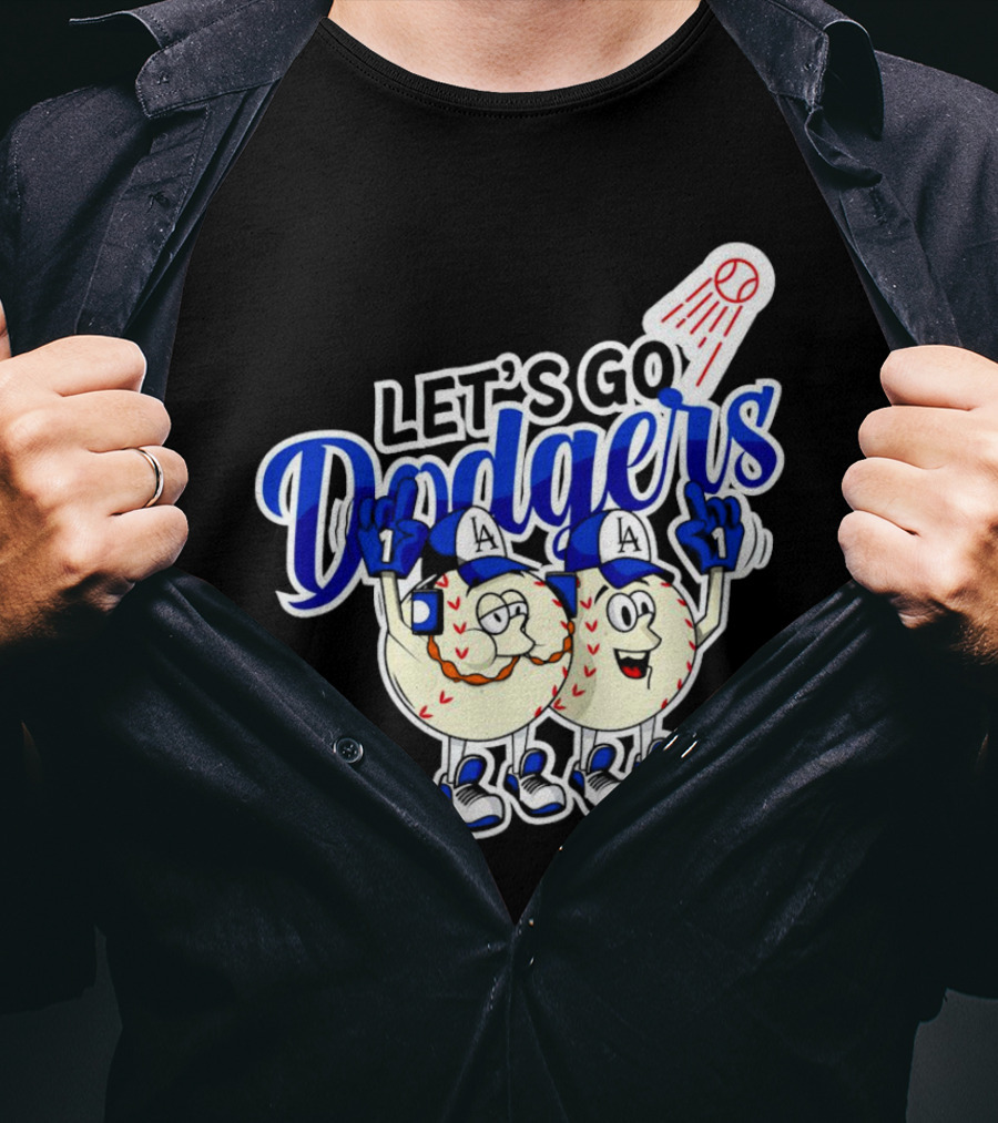 Let's Go Dodgers Baseball With Cartoon Baseballs And Iconic Spotlight T-Shirt