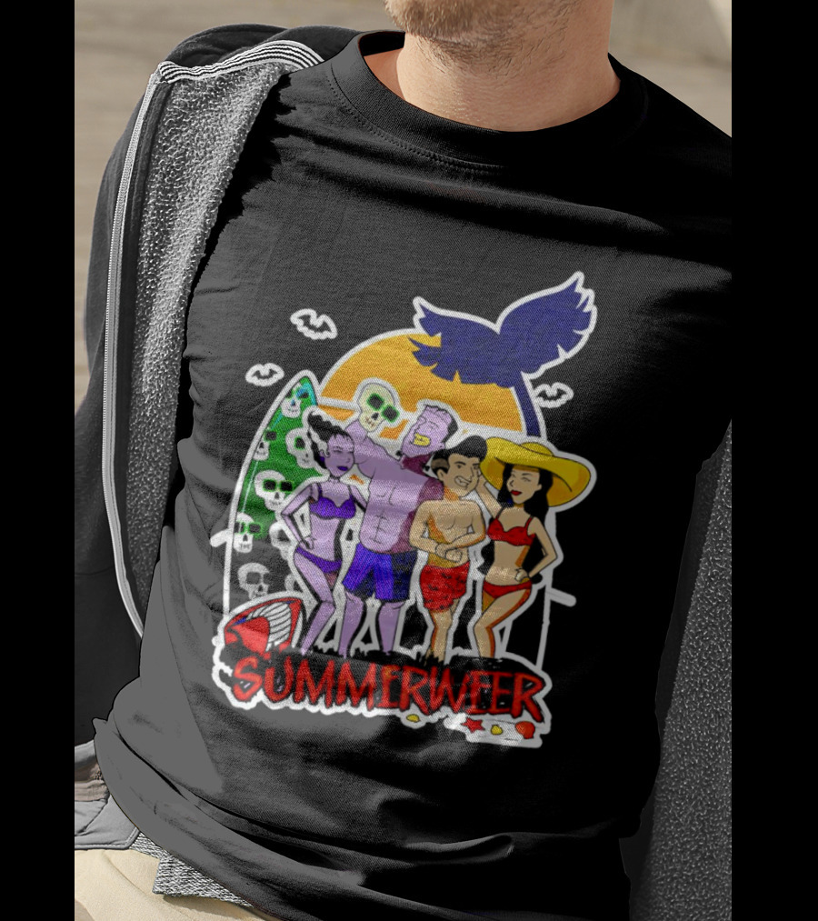 SUMMERWEEN Halloween Beach Party With Monsters And Skulls T-Shirt