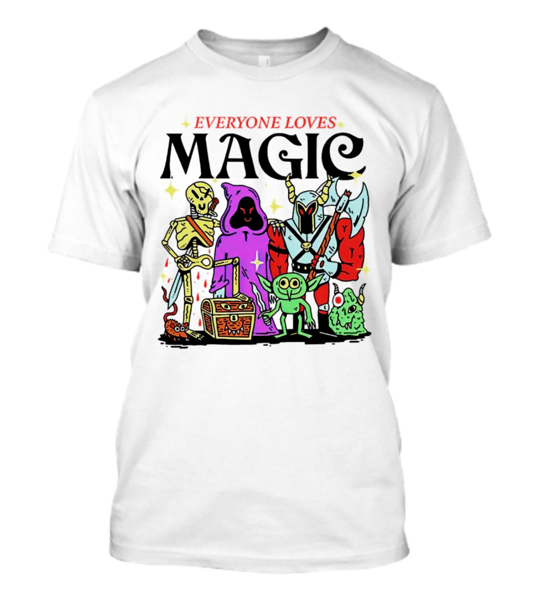 Everyone Loves Magic Skeleton Goblin Knight Chest Stars Sword T-Shirt