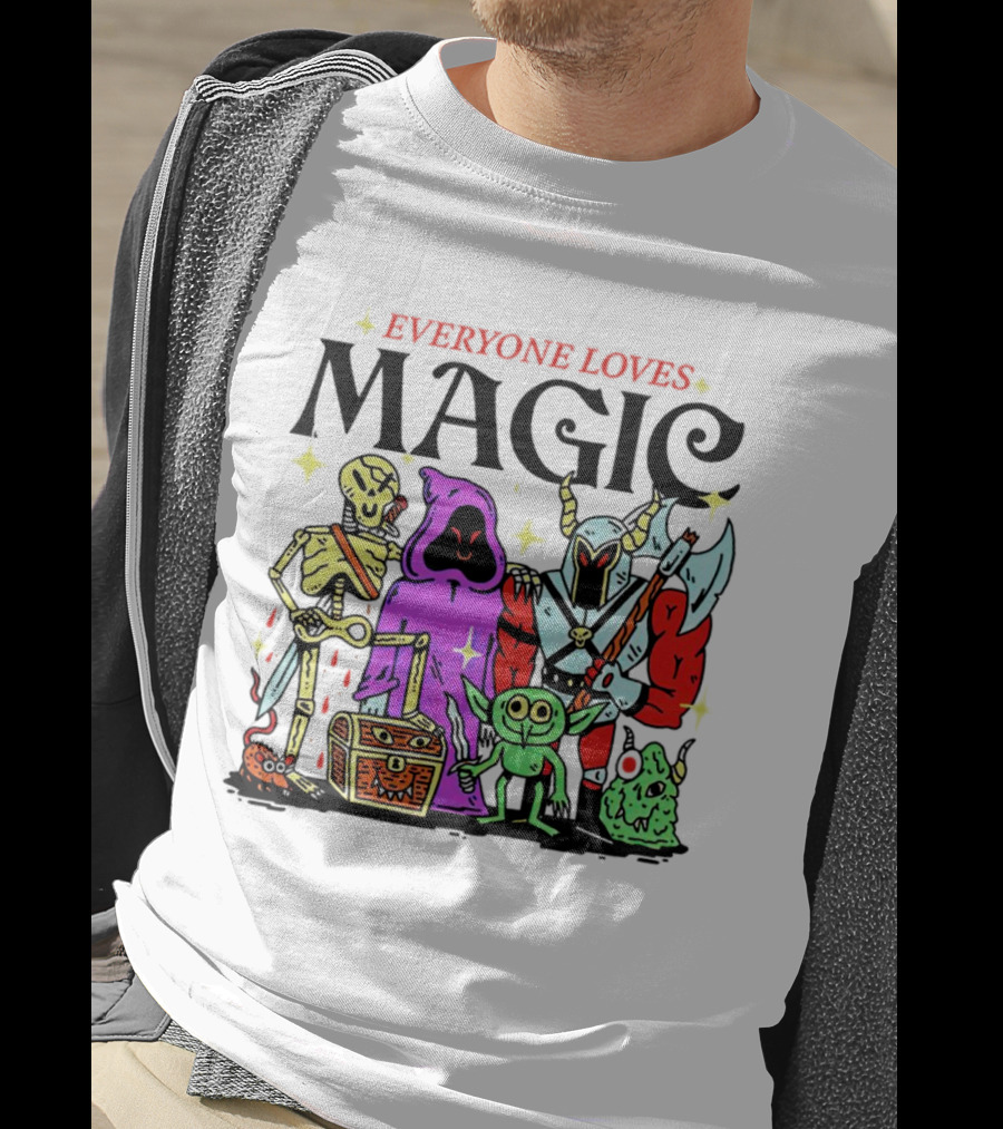 Everyone Loves Magic Skeleton Goblin Knight Chest Stars Sword T-Shirt